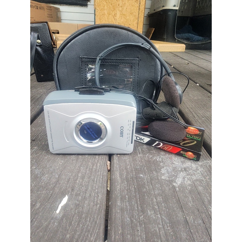 Coby CX49 Personal AM/FM Stereo Cassette Player w Sony Headphones & Case, Tested